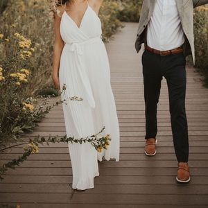 Red dress boutique white pleated jumpsuit